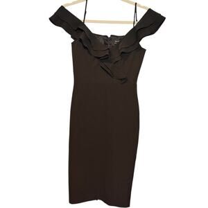 Bardot Black Ruffled Off Shoulder Mini Dress Size 4 Fully Lined
